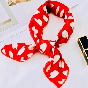 Romantic Red Heart Print Scarf – 19.69” Square NWOT